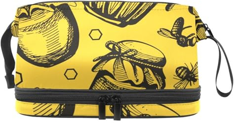 Trousse de toilette en nid d'abeille et pot à miel double couche pour femmes et filles, trousse de toilette de voyage, trousse de maquillage pratique avec compartiment à brosse, multicolore, 27x15x14
