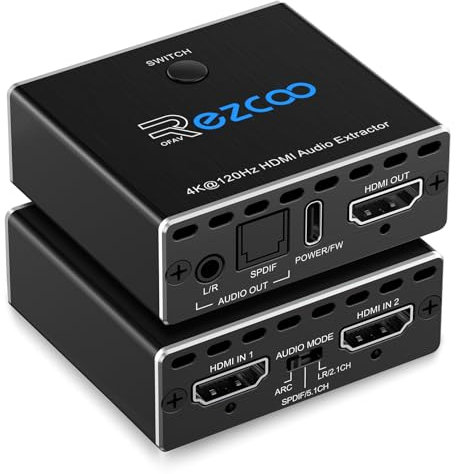 Extractor de audio HDMI 2.1 4K 120Hz VRR ALLM HDCP2.3 HDR10 ARC Interruptor extractor de audio 2 en 1 salida convertidor de audio SPDIF óptico StereoAudio Breakout Dolby Digital EDID para PS5 Xbox