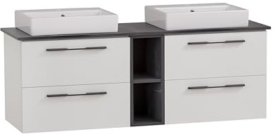 Schildmeyer Waschtisch Doppelwaschtisch Maxim 701856, eckiges Aufsatzbecken, weiß matt/Marmor Optik