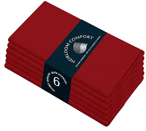 HEIRLOOM COMFORT Red Cloth Napkins 17x17 Inch - Set of 6 - Soft, Durable, Reusable, Absorbent, Washable - 100% Cotton Fabric, Perfect for Fall, Weddings, Holiday, Christmas, Dinner, Everyday Use