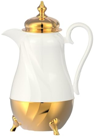 Llazsybz Cafetière Isotherme Arabe, Carafe à Café Isotherme, élégante et Luxueuse, pour Pendaison de Crémaillère, Bouteille D'eau Chaude et Froide de 1,0 L, or Blanc