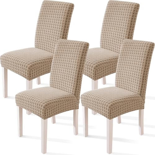 YSTELLAA Fundas Sillas De Comedor Pack 4, Fundas para Sillas Ajustables, Funda para Sillas Elástica, Cubre Funda Protectora Sillas Lavables para Banquetes Hogar Restaurante, Caqui
