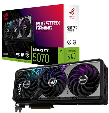 ASUS ROG Strix NVIDIA GeForce RTX 5070 OC Edition - Scheda grafica da gioco (PCIe 5.0, 12 GB GDDR7, HDMI/DP 2.1, 3.2 slot, MaxContact Design, cuscinetto termico GPU a cambiamento di fase), garanzia 3