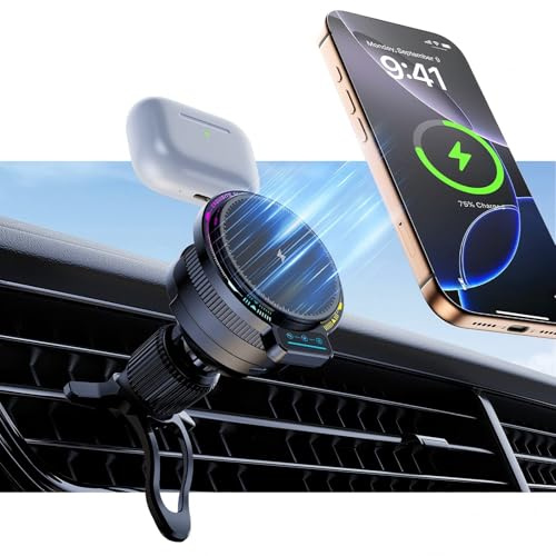 AmazeFan für Magsafe Autohalterung mit Ladefunktion 15W, 3 in 1 iWatch/AirPods/iPhone Halterung Auto Magnet Kabellose Handyhalterung Auto für iPhone 17/16/15/14/13/12 Series,Galaxy S25 Series