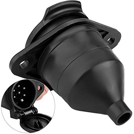 Alomejor Conexión de Remolque de 7 Pines Larga para la Luz de los Camiones, Adaptador Base del Remolque de Instalación Simple para el Mitad de la de Automóvil, Plástico Negro + Latón, 24 V