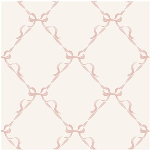 YöL Tied with A Bow Cream Pink Wallpaper - Washable Paste The Wall - 10.05m x 53cm Roll - Bedroom Living Room Kids Room Toy Room - Contemporary Sophisticated Versatile 14032