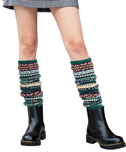 XEPST Jambière Guêtres Femmes, Genouillères Tricotés Stocking d'Hiver Chaudes, Yoga Fitness Danse Jambières Chaussettes, Cadeau d'hiver Parfait pour Femme et Fille, Vert foncé