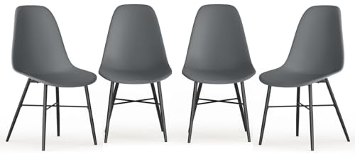 URBNLIVING Set di 4 sedie da pranzo scandinave, ergonomiche, con gambe in metallo verniciato a polvere, tappi protettivi per il pavimento, design moderno e minimalista per cucina, ufficio o bar