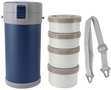 Fyearfly Tarro aislado de acero inoxidable 304 de 2,9 L, apto para microondas, lonchera a prueba de fugas, diseño apilable con correa para escuela y oficina, color azul