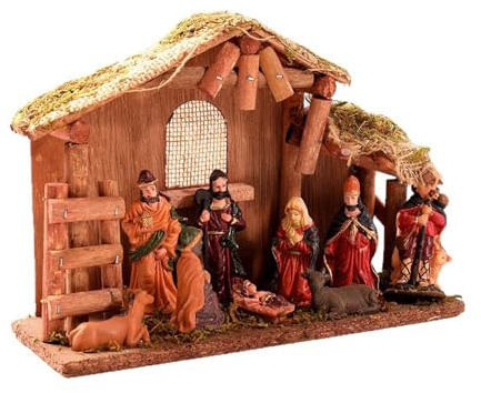 JDNH Figuras de belén de Navidad, de resina, escena de establo, sagrada familia, coleccionables, decoración de mesa, esculturas de escena