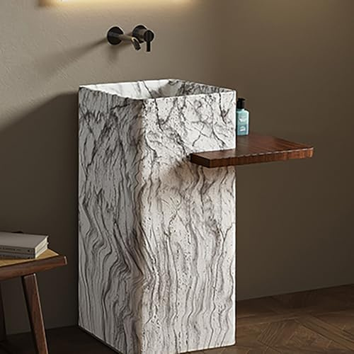 ZKBDBWTR Mobile Bagno Vintage con Lavabo in Pietra di Lusso Integrato, Sottolavabo Bagno, Piano di Lavoro in Acciaio Inox Effetto Legno e Set di Rubinetti a Parete