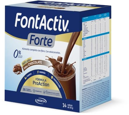 FontActiv Forte ProAction Chocolate | Suplemento Nutricional Fibra | 14 Sobres, 0% Azúcares añadidos, Para Adultos