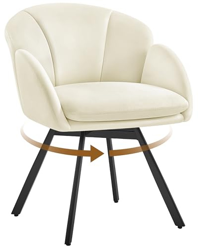 Yaheetech Sedia Imbottita da Pranzo in Velluto Poltrona da Salotto a Forma di Fiore a Girevole a 360° Poltrocina con Cuscino Rimovibile per Cucina Sala Camera da Letto 57 × 61 × 75 cm Beige
