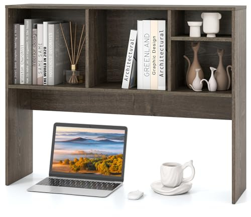 COSTWAY Estantería de Escritorio, 4 Cubos y Compartimento Abierto Trasero, Estanteria Sobremesa, 94 x 25 x 73 cm, librería de sobremesa Dormitorio Oficina (Gris)