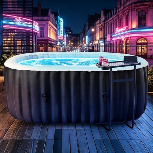 Whirlpool Outdoor Aufblasbar mit Licht 2 Personen 190x120x63.5cm Hot Tub Mit LuftdüSen, Isoliertem Deckel, Matte Und Heizungspumpe In-Outdoor SPA Pool Kreisen (2-Personen-Ellipse mit Licht)