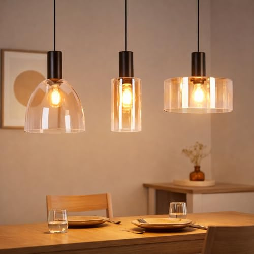 CBJKTX Pendellampe Esstisch Hängelampe Glas Hängeleuchte 3 Flammig | Esstischlampe Hängend Industrial Küchenlampe Höhenverstellbar Pendellampe Retro für Wohnzimmer Esszimmer(Ohne Lichtquelle)