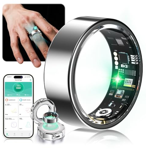 Lozltx Smart Ring Mit kabellose Ladestation【Militärgeprüftes Titan-Design & IP68】【JZ5.2-Chip & 0% Messfehler】 Smartring Fitness Ring - 30 Sprachen & Herren für Android IOS（Silber, Größe 9）
