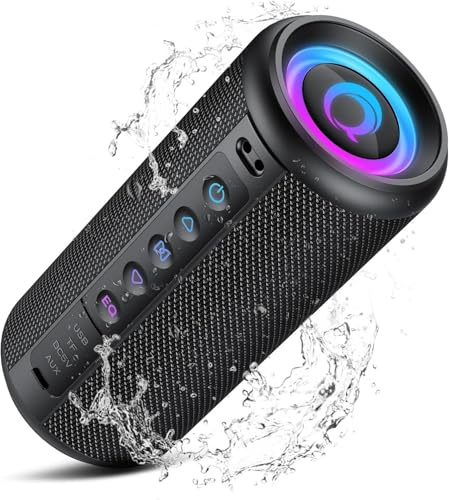 Portable Bluetooth Speaker with Loud Stereo Sound, 2026 Bluetooth 5.4 Speaker Wireless with 4 RGB Lights, TWS Pairing, 3 EQ Modes, Built-in Mic, IP7 Waterproof 30H Outdoor Speaker for Party Travel