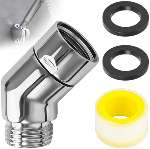 NISENTIA Shower Head Adapter, 135 Degree Shower Elbow Adapters, G1/2”Showers Head Adapter Extension Arm Hose Extender Connector with Washers Sealing Tape for Handheld,Fixed Showerheads(Spinable)