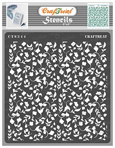 CrafTreat Flourish Stencils for Painting on Wood, Canvas, Paper, Fabric, Floor, Wall and Tile - Foliage 2 - Size: 15x15 cms - Reusable DIY Art and Craft Stencils for Painting Flowers