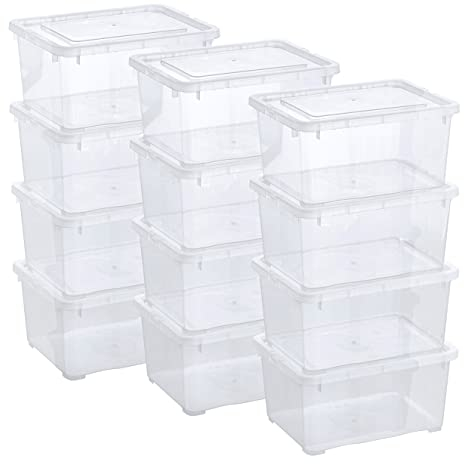 Grizzly Kleine Aufbewahrungsbox mit Deckel, 1,7 L transparente Box, 12er Set, belüftet, stapelbar, ideale Organizer-Boxen mit Belüftung