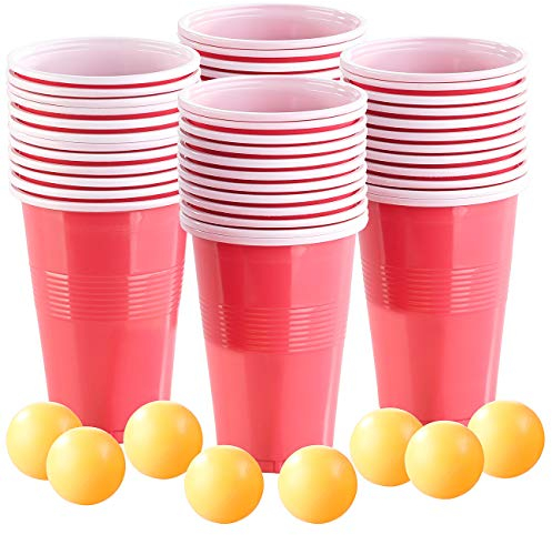 infactory Bierpong-Ball: 4er-Set Trinkspiel-Set Bier Pong, je 24 Becher (je 450 ml) & 2 Bälle (Party-Feier-Saufspiel, Partyspiel Erwachsene, Tisch)