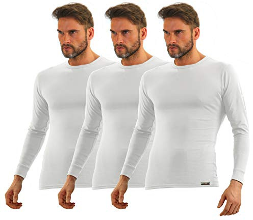 sesto senso Maglia Intima Uomo Bianco Lunga Pacco da 3 Cotone T-Shirt Termica Funzionale Biancheria Maniche Lunghe L 3 White