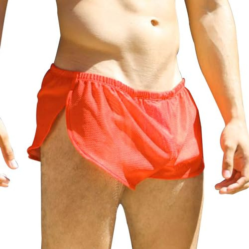 Alivebody Herr sexiga nätbyxor med delade sidor lounge shorts underkläder boxershorts, apelsin, L