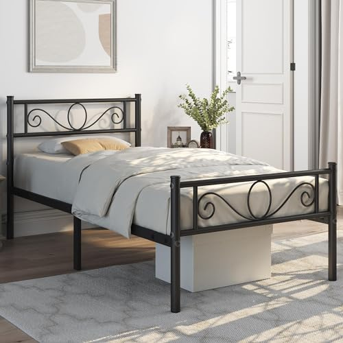 Yaheetech Bettrahmen Metallbett Bettgestell aus Metall, Einzelbett für 90 x 190 cm Matratze, Gästebett für kleine Räume, Schwarz