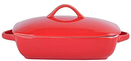SMSOM Baking Dish, Ceramic Bakeware Set Includes Rectangular Nonstick Casserole Dish and Lid, Double Finger Grip, Baking Pans for Lasagna Pan,Cooking,Cake, Dinner,Daily Use (Green) (Color : Red)
