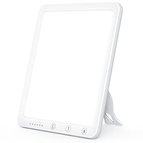 Lámpara de Luz Diurna 10.000 Lux, Lámpara de Luminoterapia con Colores de Luz, Brillos y Ajustes de Temporizador Ajustables, Lámpara de Luz Solar sin Parpadeo, con Control Táctil y Función de Memoria