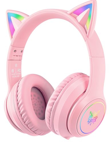 ONITOON Bluetooth-Kopfhörer mit LED-Katzenohren – Kabelloses Over-Ear Headset mit Mikrofon, Hi-Fi Stereo-Sound, 55h Spielzeit & Lautstärkeregler für Kinder/Erwachsene (iPhone/iPad/PC/Laptop)