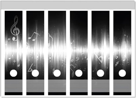 Wallario Ordnerrücken Sticker Noten der Musik in schwarz und weiß - Größe 6 Stück, Rückenschilder für 6 breite Ordner, Klebeetiketten