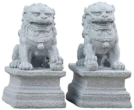 Ioensy Estatuas de leones de piezas chinas Esculturas de jardín Piedra arenisca en miniatura