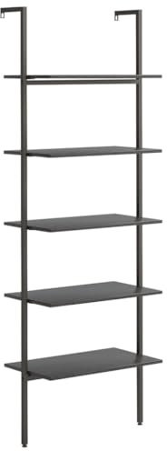 vidaXL Anlehnregal mit 5 Ablagen Bücherregal Büroregal Standregal Aktenregal Leiterregal Wandregal Bücher Regal Schwarz 64x35x185 cm
