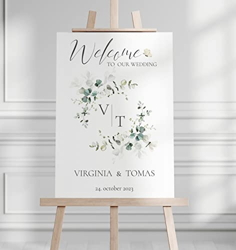 Manschin Laserdesign Willkommensschild Aluverbund personalisiert - Made in Germany - Welcome Willkommen Schild für Hochzeit (60x40cm)