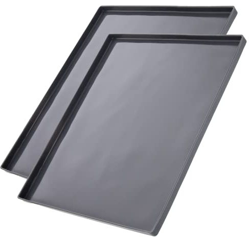 Coolinato - Silikon Backmatte mit Rand 2er Set Grau - Backunterlage aus Platinsilikon mit Rand 36,5x27x1cm - Backblech-Auflage mit Auslaufschutz backofenfest bis 230°C & antihaft inkl. 4 Rezepten