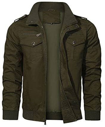 HOOD CREW Men’s Multi Pockets Casual Outwear Military Bomber Jacket stand-up collar Cargo Jacket