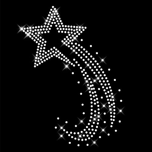 Glitzerdeals Bügelbilder aus Strass Sternschnuppe Stern mit Schweif Aufbügler für Textilien Karneval Kostüm Stern Strassmotiv Sterne Aufbügler Glitzer Stern