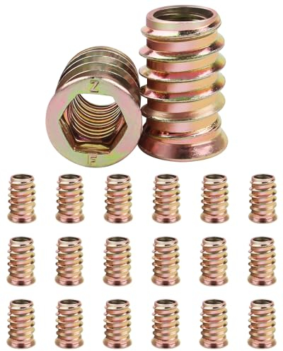 Jeboler 20Pcs M10 (10mm) x 25mm Threaded Inserts for Wood - Flanged Hex Socket Nut, Zinc Plated Carbon Steel