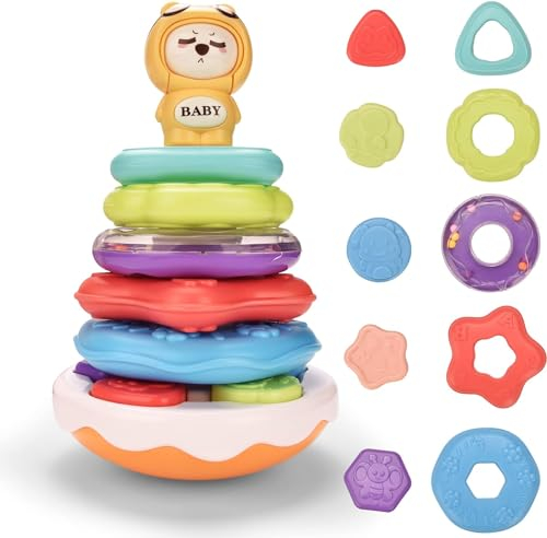 Hodlvant Stapelturm, Stapelbecher Baby, Stapelspielzeug ab 6 8 9 12 Monate, Montessori Spielzeug für Formensortierspiel, Farbring Pyramide-Junge Mädchen Weihnachten Geschenk