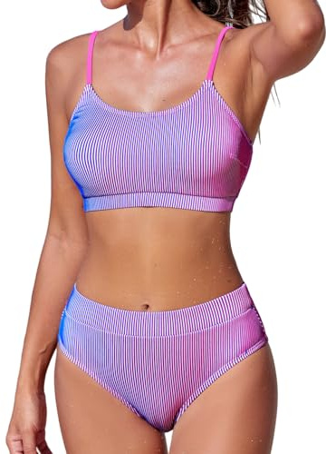 CUPSHE Women's High Waisted Bikini Set Scoop Neck Two Piece Swimsuit, L