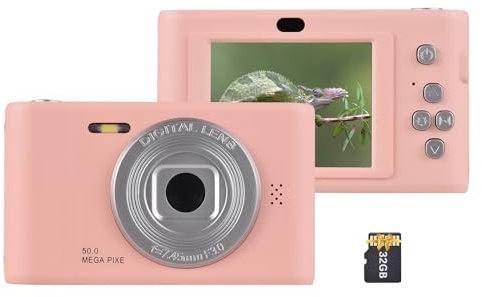 Andoer Macchina Fotografica Digitale Ricaricabile Fotocamera Compatte Con Scheda TF da 32 GB Zoom Digitale 8X Schermo da 2,4 Pollici Macchina Digitale Compatta per Bambini Adulti Studenti