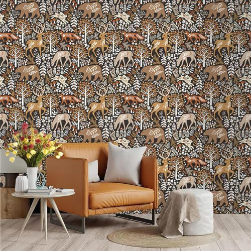Selbstklebende Tapete Braune Tierblätter Strukturtapete Wandtattoo Schlafzimmer Tapete Selbstklebend Vliestapete Wallpaper for Living Room Tapeten Wandschutzfolie 45x600cm