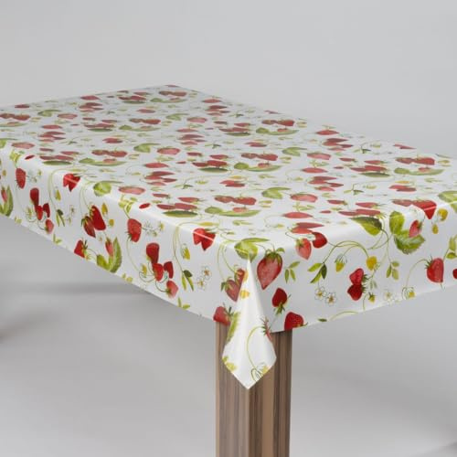 laro Wachstuch-Tischdecke Wachstischdecke Gartentischdecke Erdbeeren Rot Weiß, Muster:Erdbeeren Rot Weiß, Größe:100x100