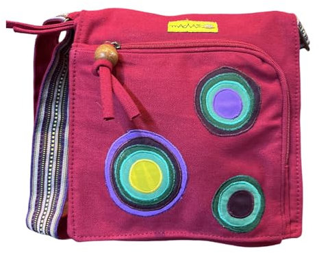Macha Sac en tissu avec broderie.Sac à bandouliere en coton Pour Femme Indien coloré Rabat Boho, Hippie (Framboise)