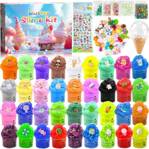 ZHHGOO Fluffy Slime Kit för barn, 36 st mini slime kit kristall slime, DIY putty leksaker för barn, parfymerade slemdräkter, anti-stressleksak för flickor och pojkar