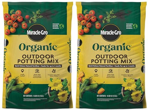 Miracle-Gro Organic Outdoor Potting Mix - Plant Soil for Outdoor Container Plants, Contains Quick-Release Natural Fertilizer, OMRI Listed, 16 qt. (2-Pack)