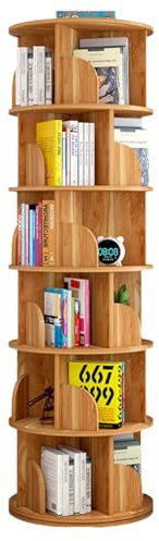 Drehbares Bücherregal mit 6 Etagen, freistehend, drehbar, um 360 Grad drehbares Bücherregal, drehbar, rund, für Wohnzimmer, Schlafzimmer (braun)
