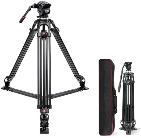 GVM Trépied vidéo de 169,9 cm avec tête de fluide d'amortissement réglable, plaque QR en métal robuste, compatible avec plaque QR flexible, panoramique à 360° + inclinaison à 90°/-75°, charge maximale